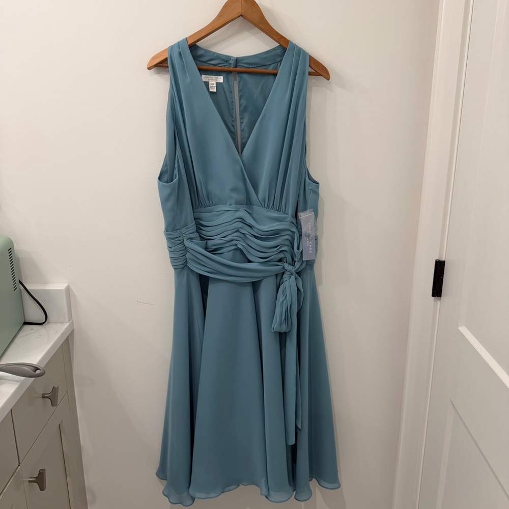 London Times Teal Midi Dress with Draped Waist Tie